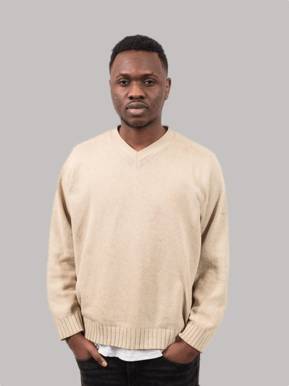 Loomcraft Cove V-Neck Knit Sweater in Sand Beige