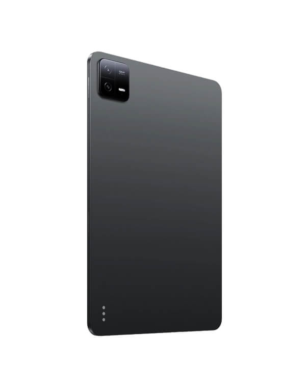 Nexora TabPro 11 tablet in dark grey, rear angled view showing camera module